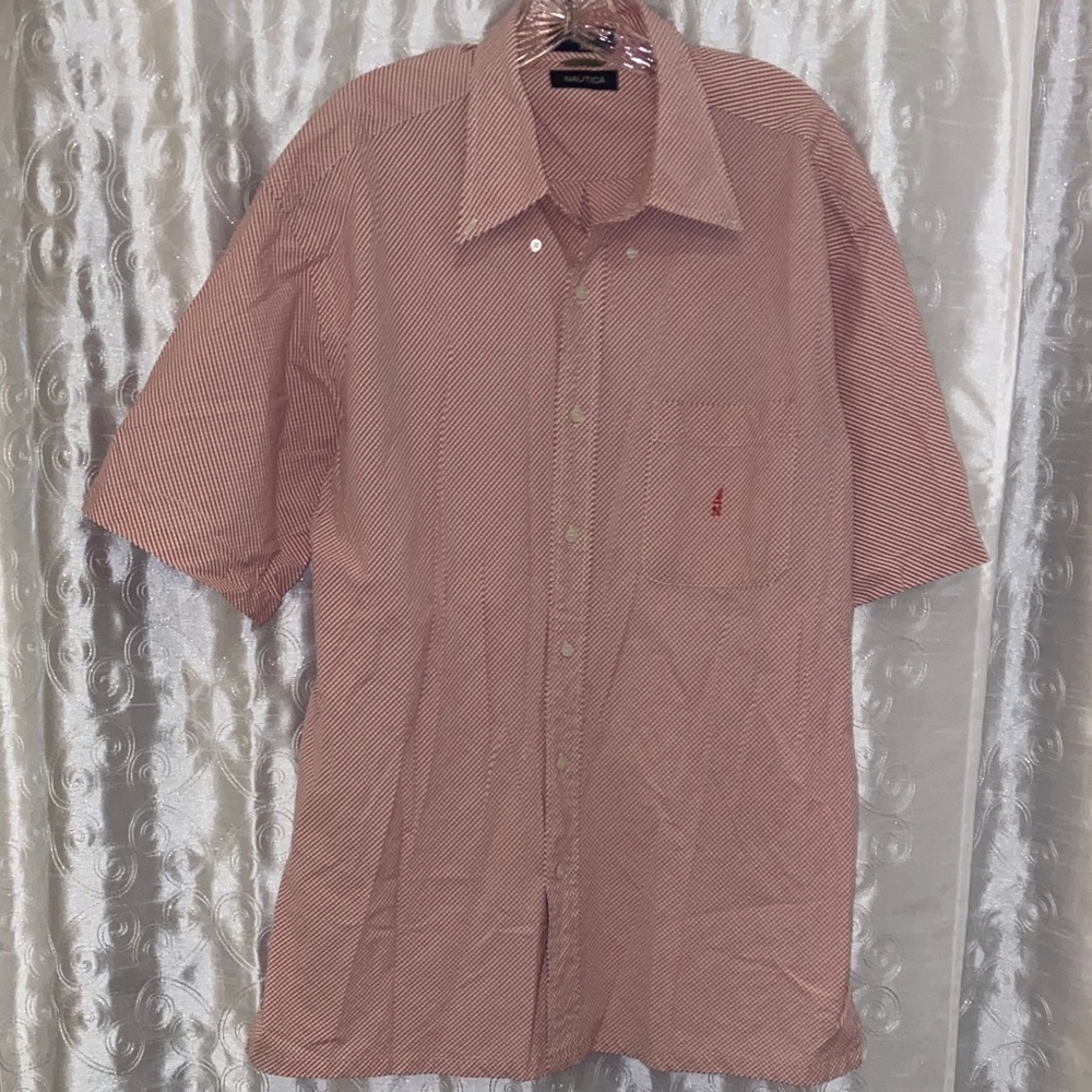 Nautica Men's Red and White Casual Button-Down Shirt Men’s Size XL 🔥 C2